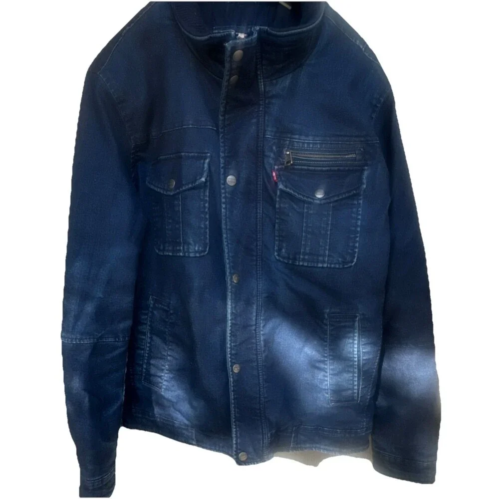 Levi’s Men’s Quilted Lined Utility Denim Jacket Dark Wash Full Zip Snap XL